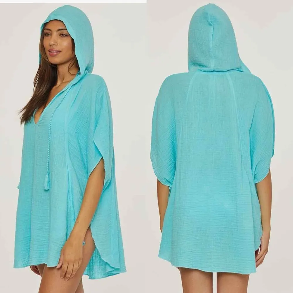 Trina Turk Standard Serene Poncho Pull On Beach Cover Ups Size L/XL Blue Pear - Image 9