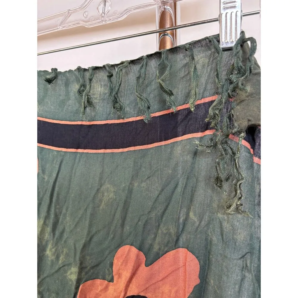 Y2K Bohemian Lagenlook Abstract Dyed Floral Beachy Lightweight Scarf Fringe - Image 6