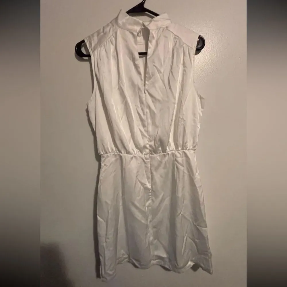 Lulus Classic Elegance White Satin Sleeveless Mock Neck Mini Dress Size Medium - Image 8