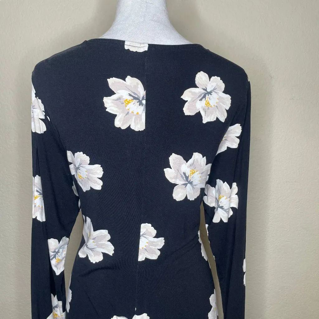 Women's Black Floral Long Sleeve Midi Dress Lagenlook Casual Plus Sz 1X - Image 4