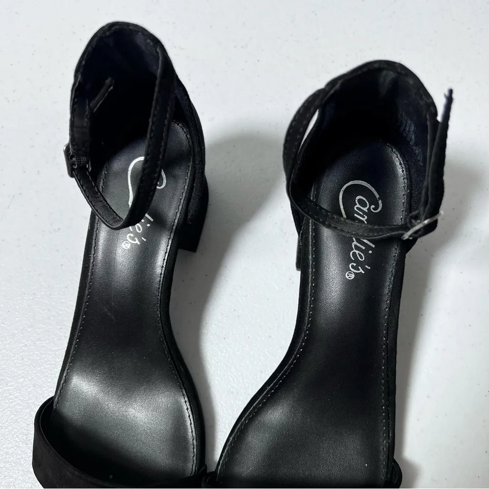 Candie’s Black Suede Ankle Strap Block Heels - Image 4