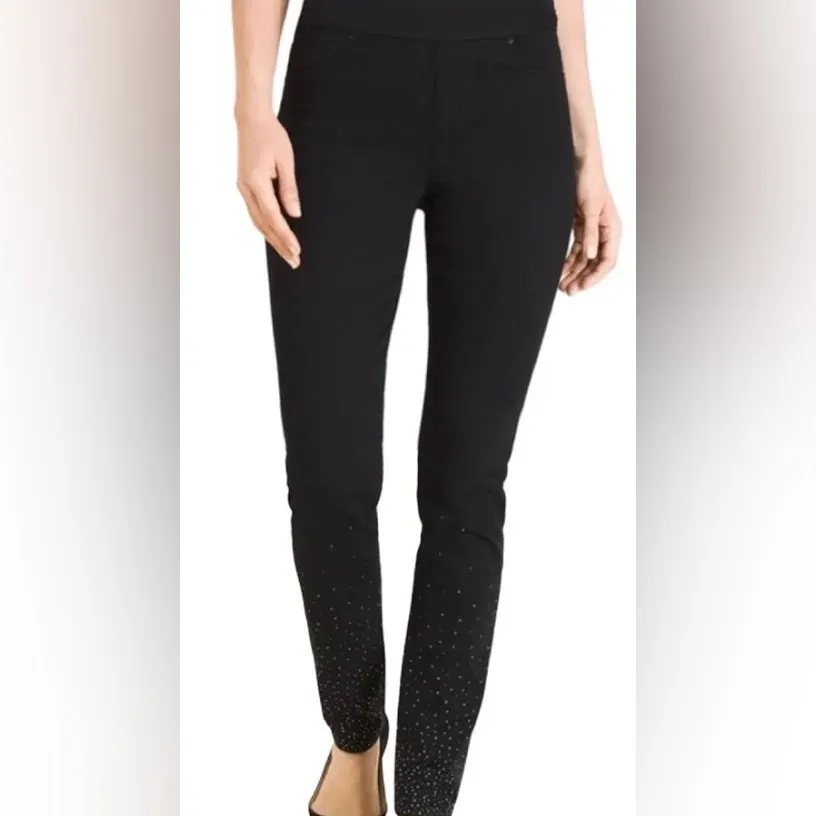 Chico’s Pull On Rhinestone Embellished Black Jeggings Jeans Sz 0/4R Stretch - Image 3