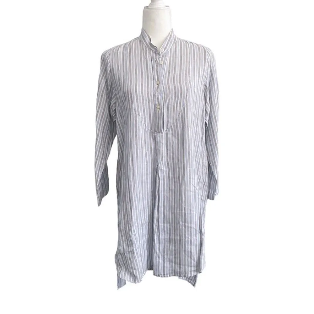 South Street Linen SOST Portland Maine Striped Tunic Popover Blue Gray White Size 0 - Image 3