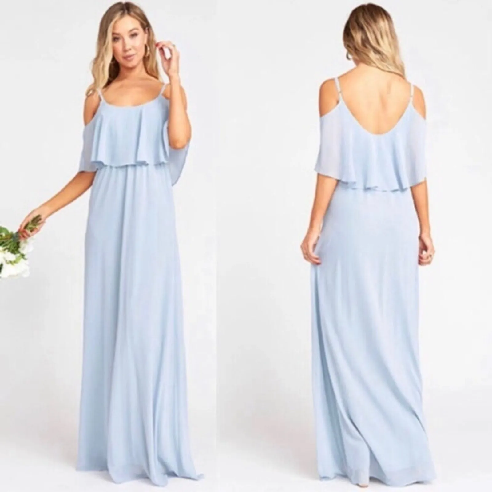 NWT Show Me Your Mumu Caitlin ruffle maxi dress in steel blue SMALL - Image 2