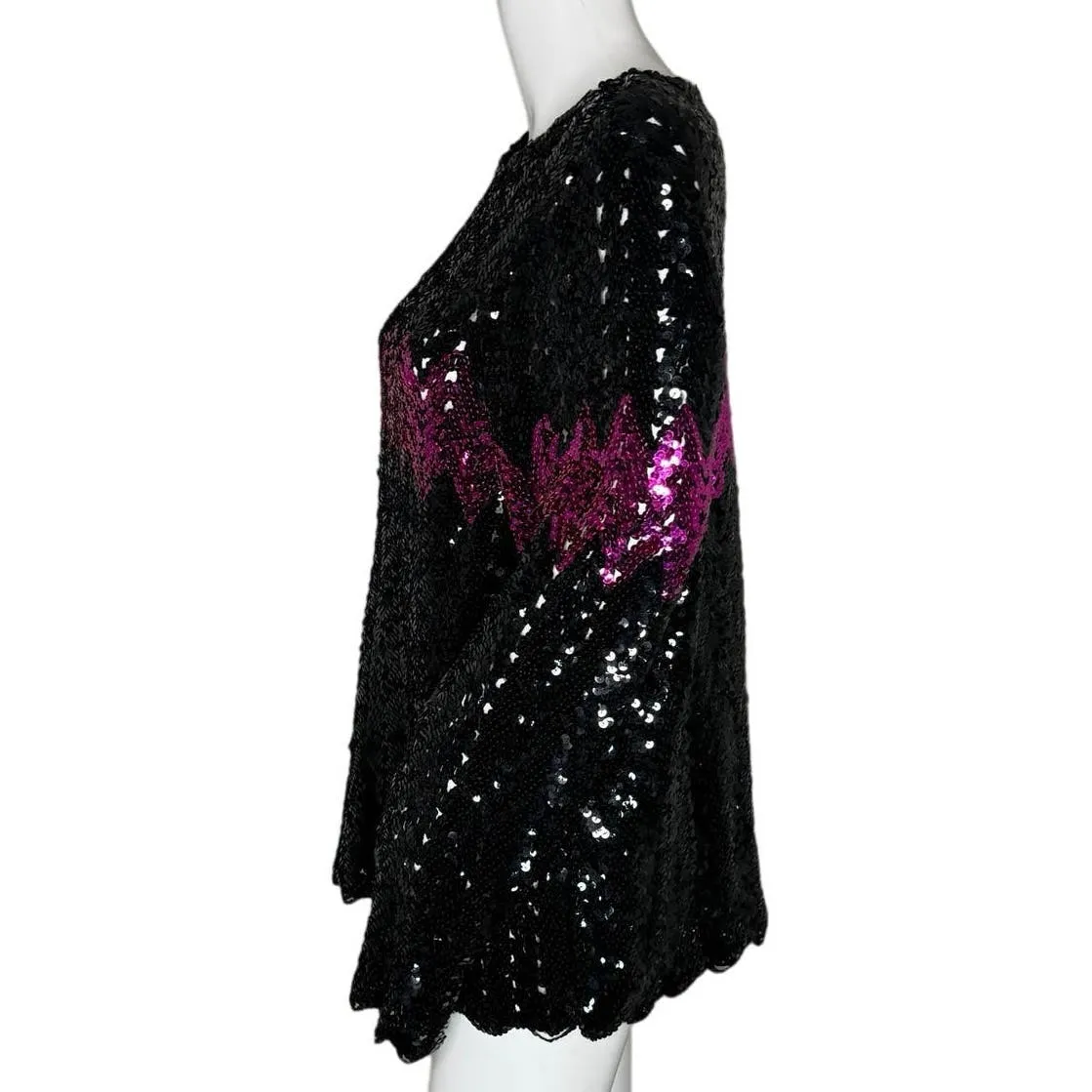 Vintage Sweater Womens 2X Black‎ Purple Allover Sequins Shimmer Zig Zag Party Black - Image 3
