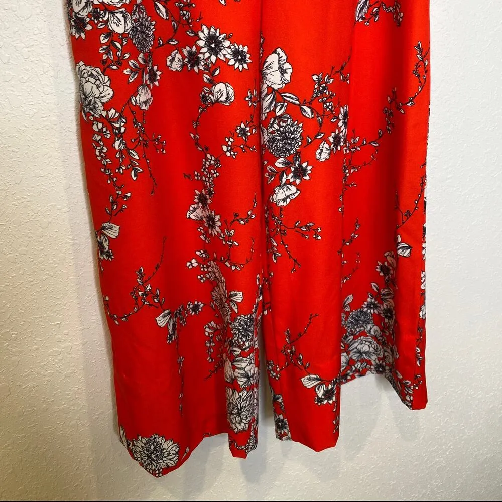 Bryn Walker Orange Red Floral Pants Set Button Down Blouse Crop Pants EUC Sz S/M - Image 11