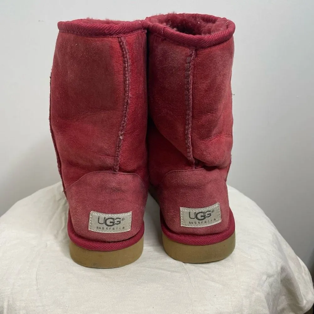 UGG Classic Short 5825 Leather Sheepskin Lined Winter Boots Red‎ W7 Warm 7 - Image 4