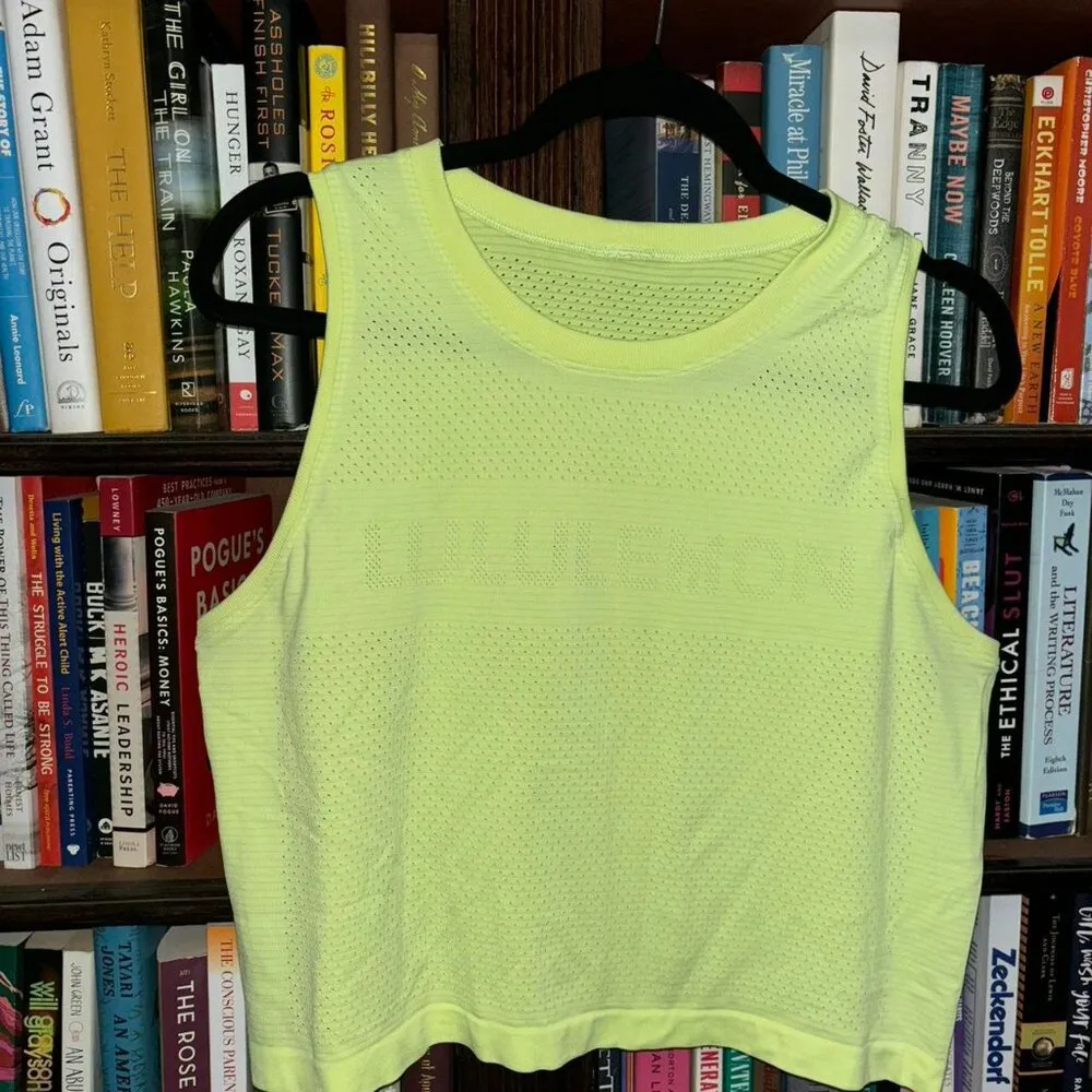 Lululemon Breeze By Muscle Crop Tank Neon Yellow Euc - Image 3