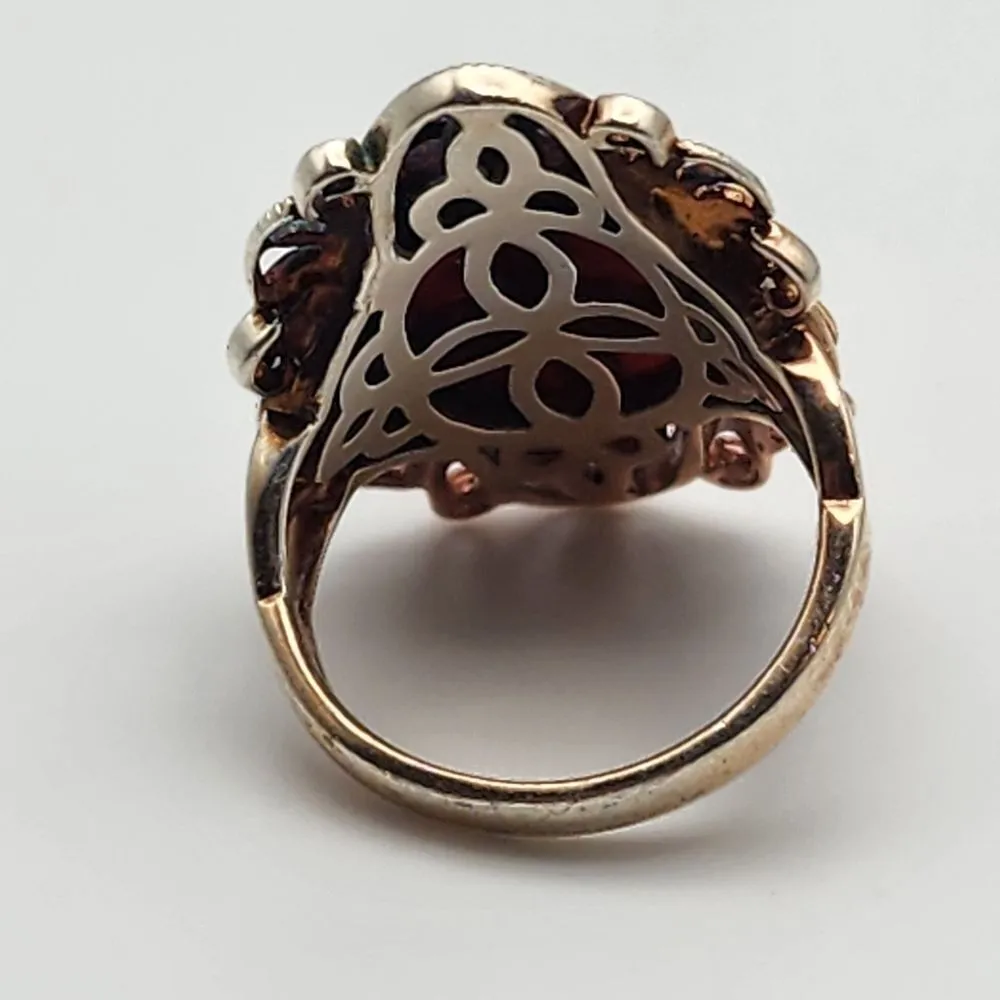 J&T Silver Tone & Red Agate Ring (6) Red - Image 6