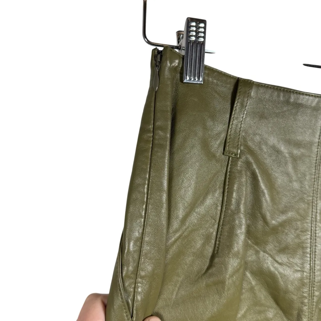 Intermix Women’s Remi Pleated Lamb Leather High Rise Shorts Olive Green 0 - Image 7