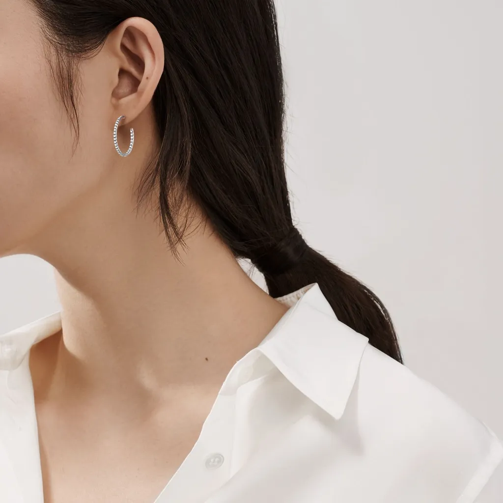 Tiffany 18K White Gold Metro Hoop Earrings - Image 2