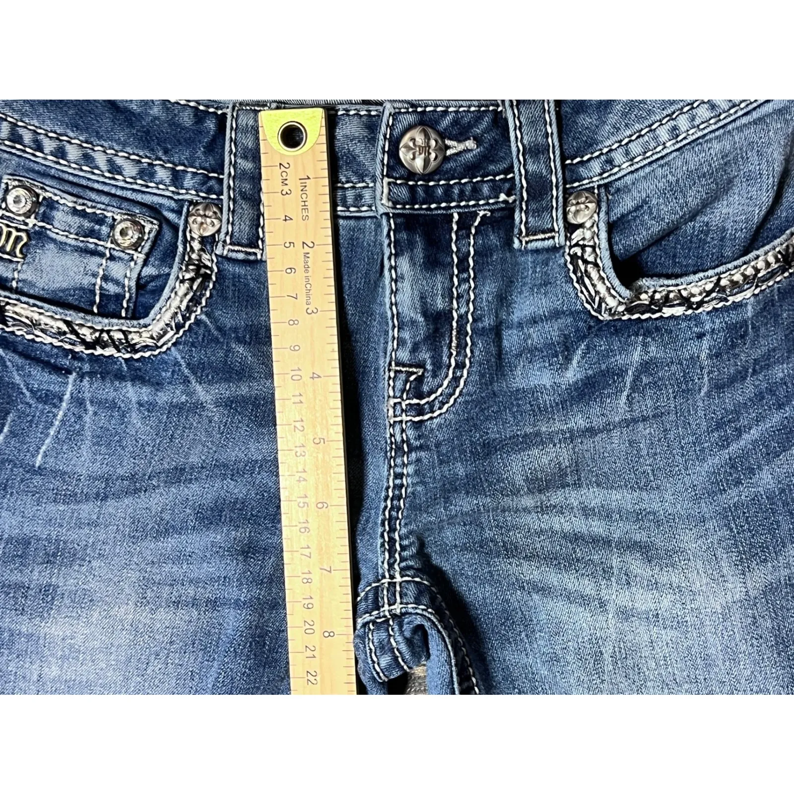 Miss Me Jeans Womens Size 25 Mid Rise Distressed Skinny Angel Wing Bling Y2K EUC - Image 5