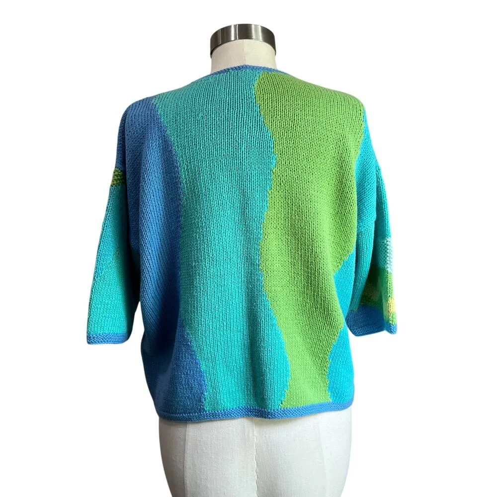 Segrets Sun Prints Knit by Hand Sweater Vintage Color Blocking Sweater Sz M Blue Size M - Image 2