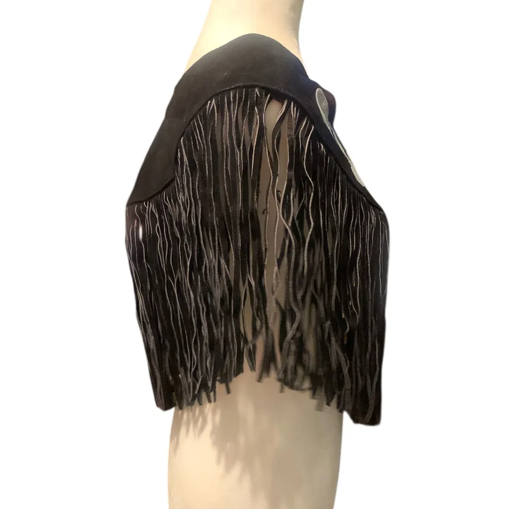 Custom Made Black Suede Fringe Shawl.      2954 - Image 2