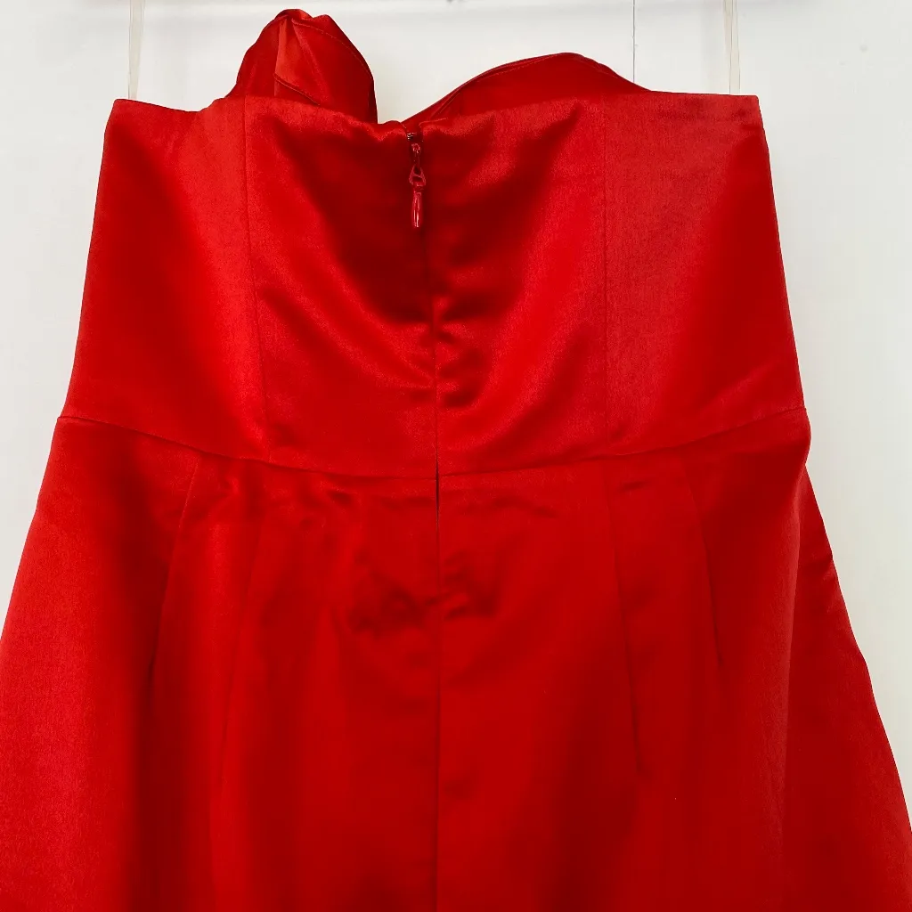 HOUSE OF CB Adrienne' Scarlet Satin Strapless red Gown NWOT size L A-C - Image 9