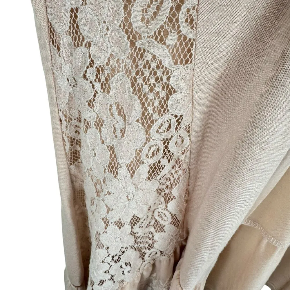 Umgee Light Pink Boho Lightweight Asymmetrical Hem Lace Ruffled Open Vest Size S - Image 3