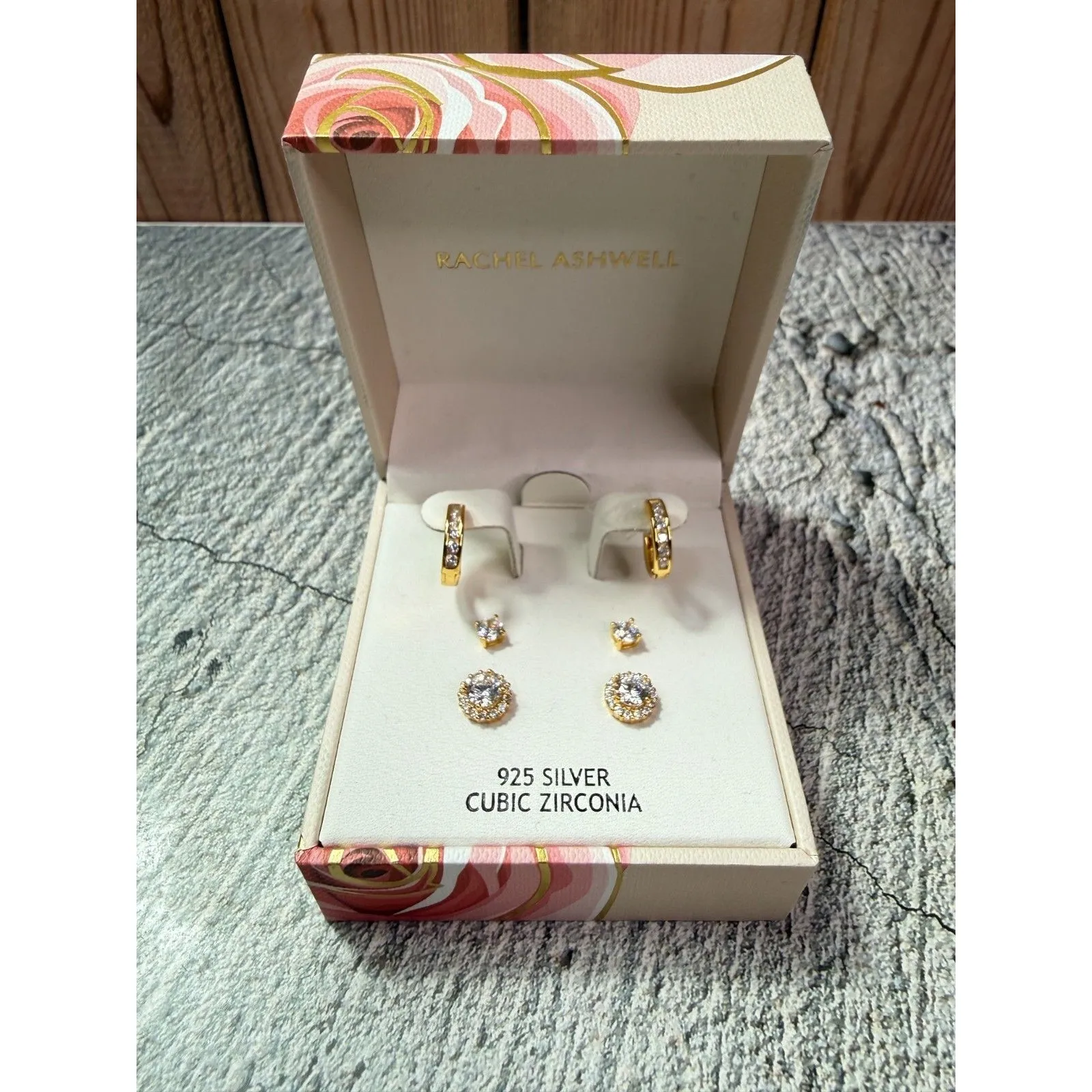 NIB Rachel Ashwell Vermeil 925 Silver Cubic Zirconia 3 Set Earrings - Image 5