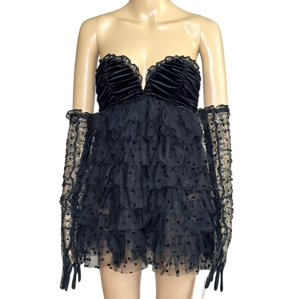 FOR LOVE & LEMONS Jourdan Off-Shoulder Mini Dress W/ Gloves, Black, XS - Image 8