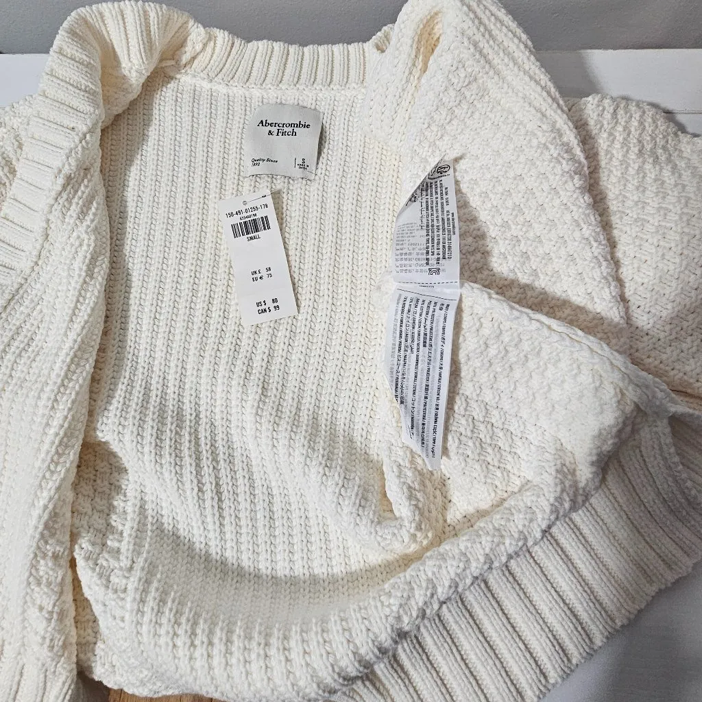 Abercrombie & Fitch Cameron Seed Stitch Cardigan-White -Size S-150-491-01255-178 - Image 9
