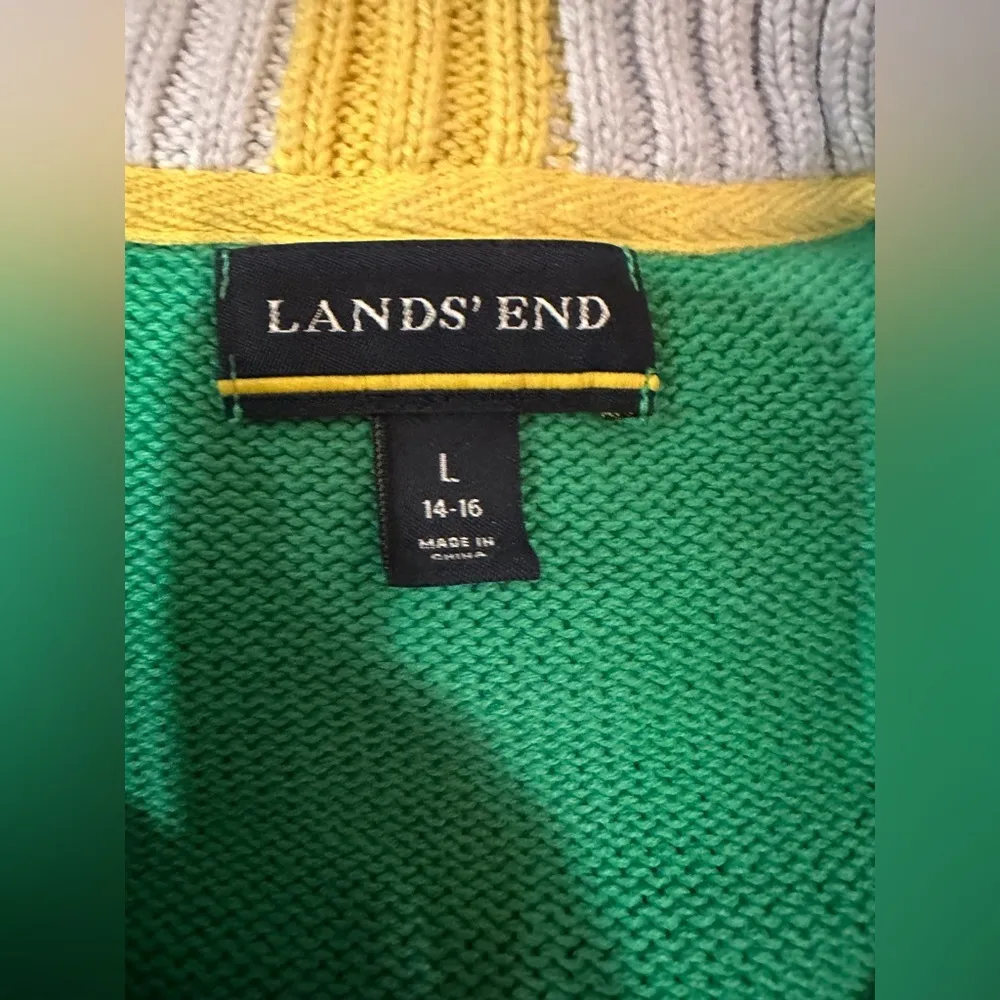 EUC Lands End Size Vintage Green Yellow Cotton Quarter Zip  90s Sweater Womens - Image 4