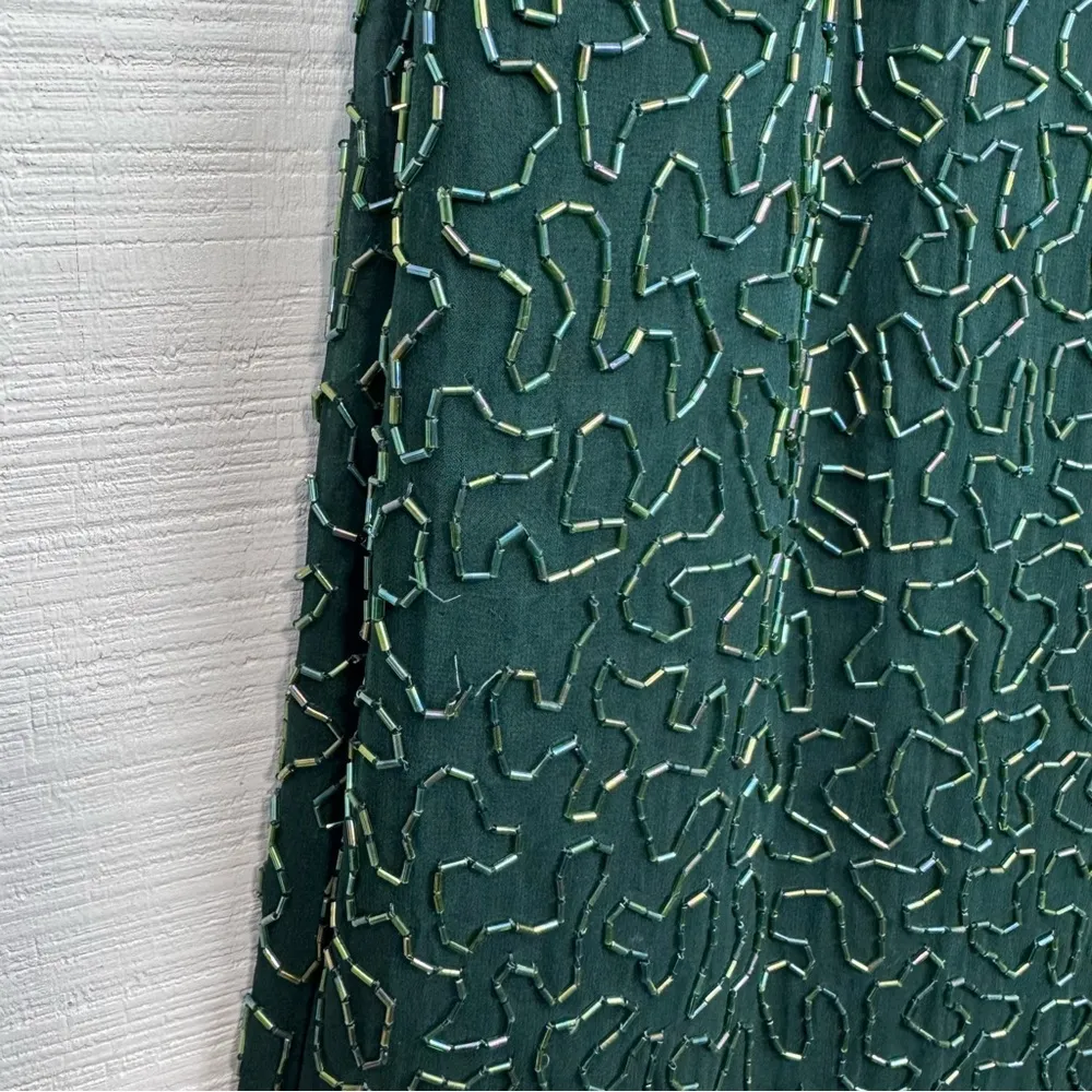 NWT Vintage Laurence Kazar Green Beaded Silk Floor Length Dress Formal Prom Gown - Image 5
