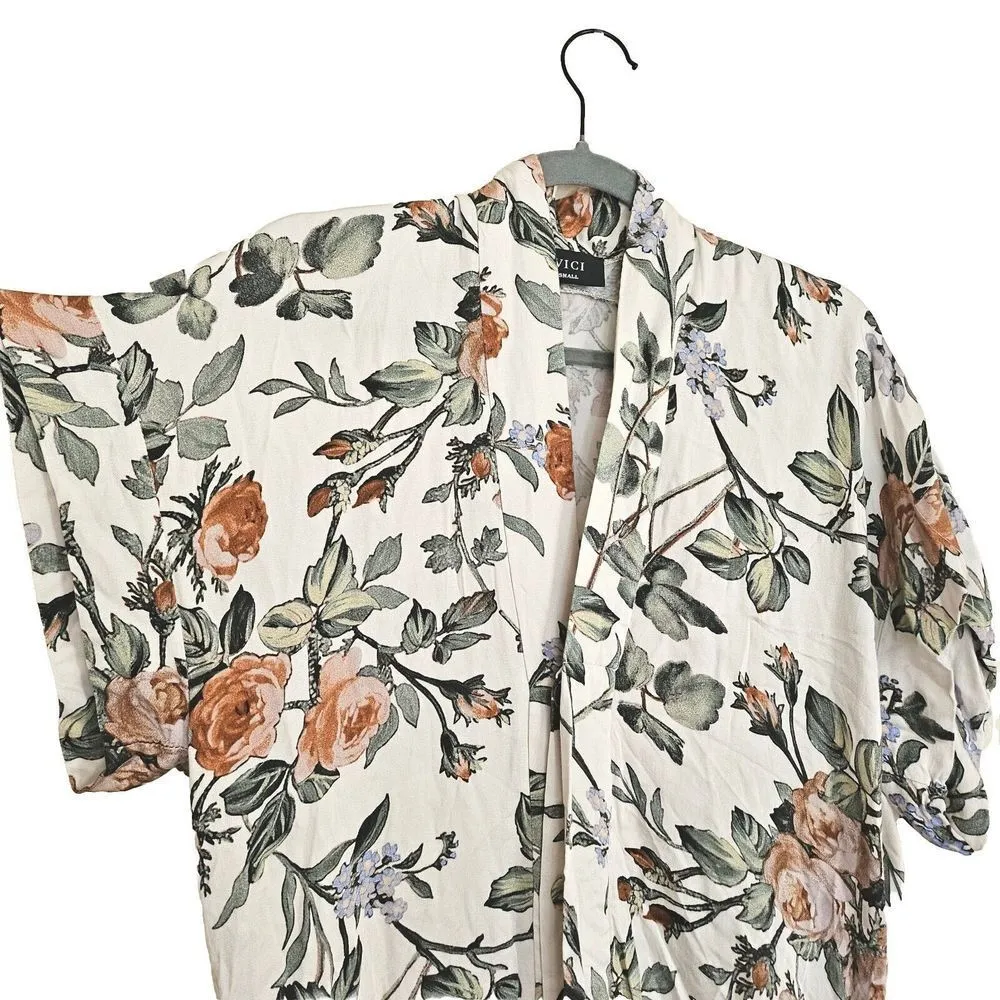 VICI Floral Kimono Dolman V-Neck Short Sleeves Dress Flowy S Boho - Image 4