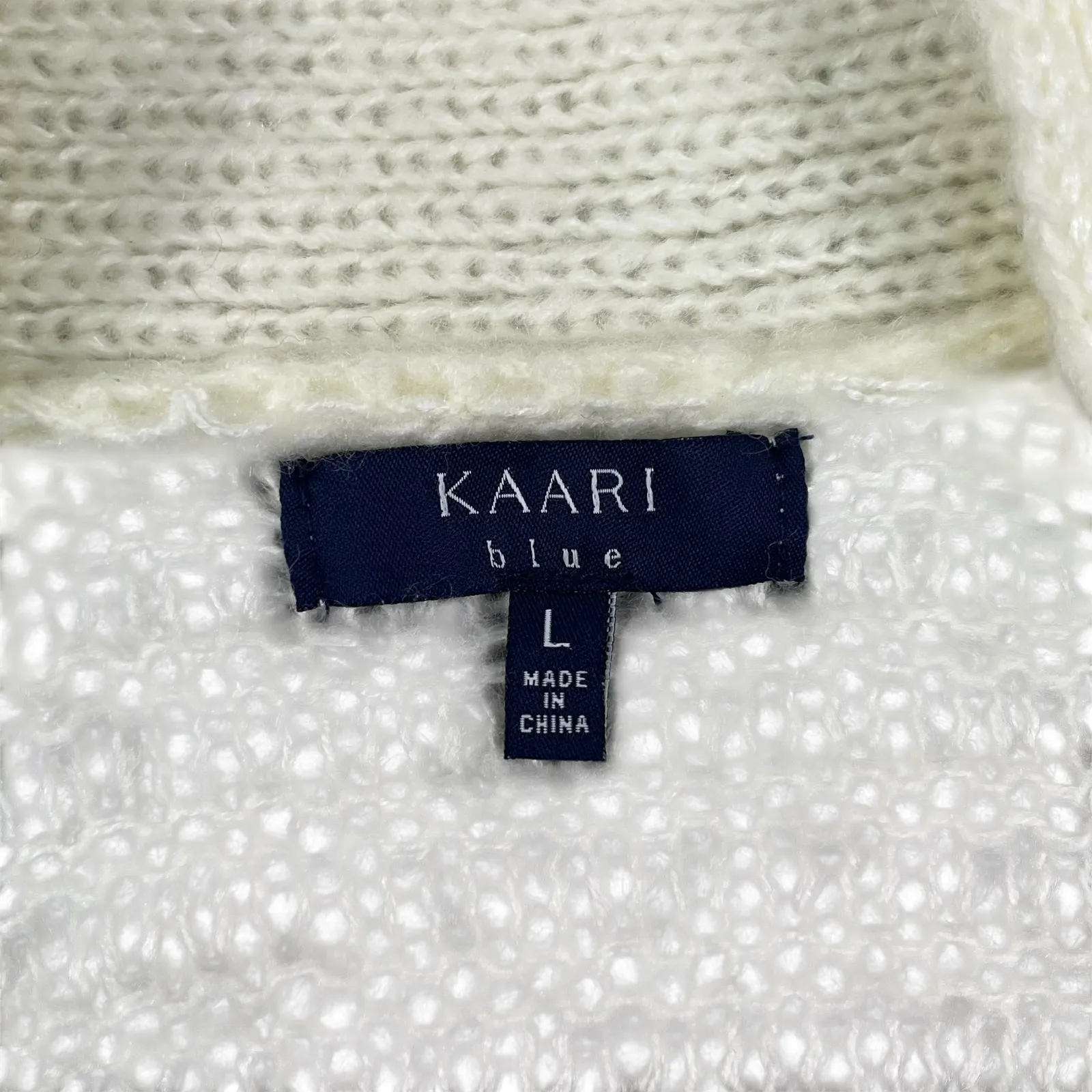 KAARI blue Womens White Chunky Knit Bobble Sleeve Cardigan Sweater Size L - Image 5
