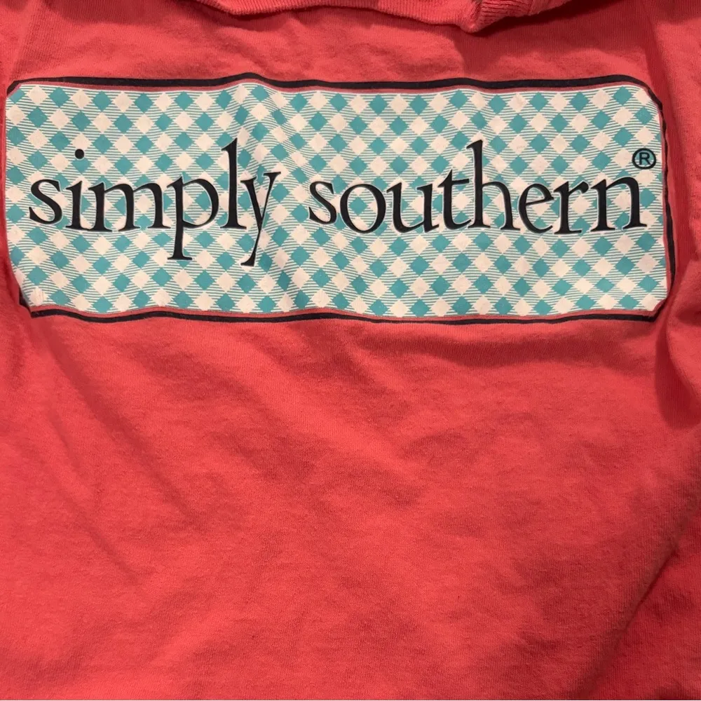 Simply Southern Coral & Teal Long Sleeve Pocket T XS - Image 5