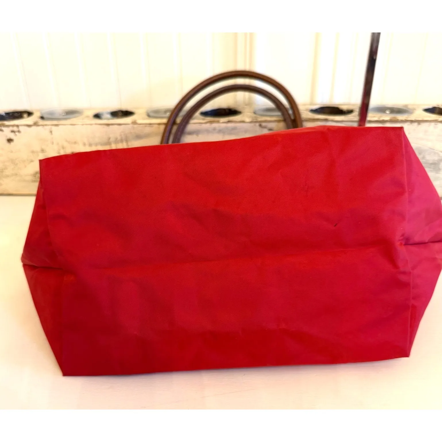 Longchamp Le Pliage Tote Bag Womens Large Red Nylon Leather Shoulder Handbag - Image 5