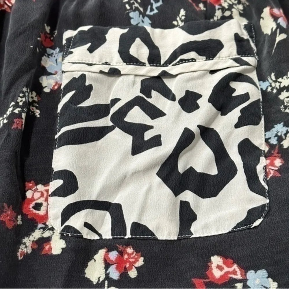 Tanya Taylor Size M Black Floral Contrast Black White Print Brushed Silk Pants - Image 4