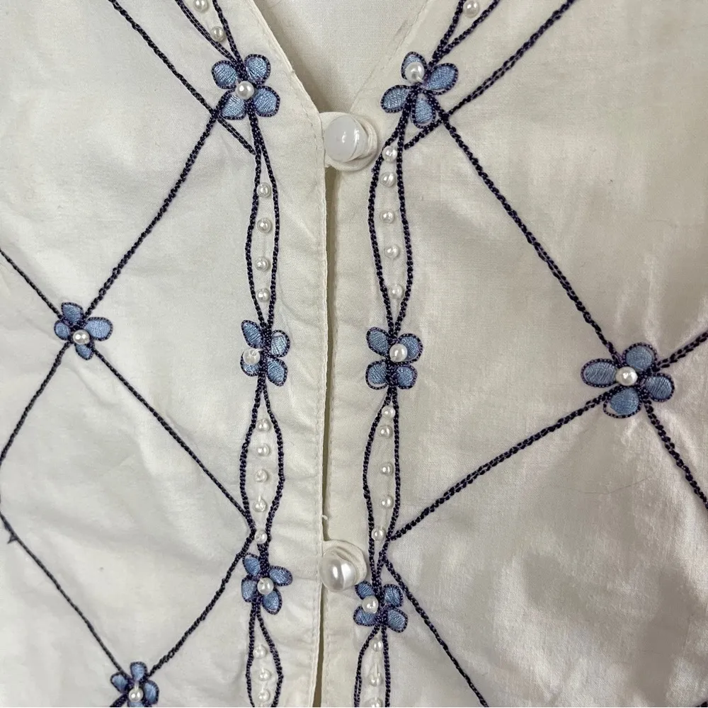 VINTAGE BEST UNITED GARMENT CO Cotton Beaded Embellished Boho Vest, 22/24 White Size 2X - Image 4