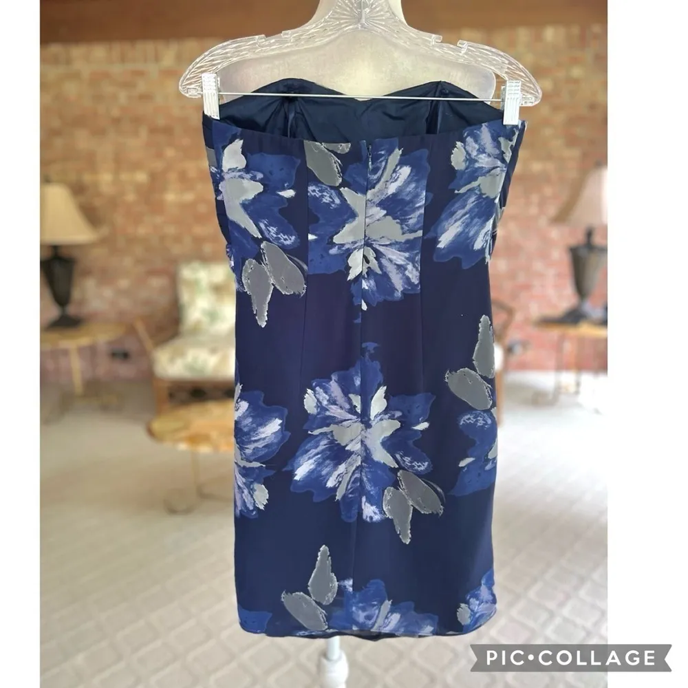 INC International Concepts Blue Floral Strapless Chiffon Mini Dress 2 - Image 9