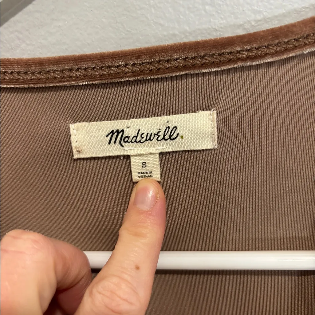 Madewell Womens Size Small Velvet Ballet Wrap Top Solid Brown Surpluses Neck - Image 9