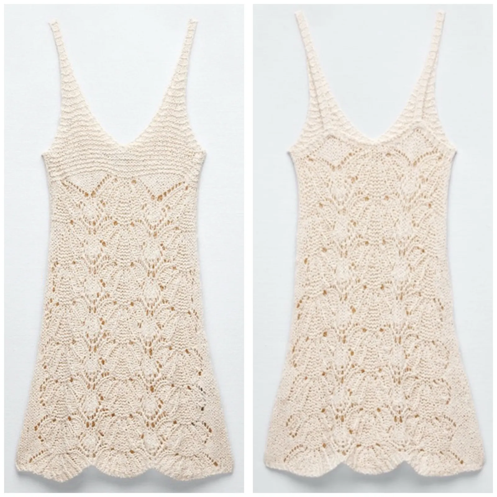 Zara Cream Open Knit Crochet Mini Dress Size Medium Bohemian Beach - Image 2