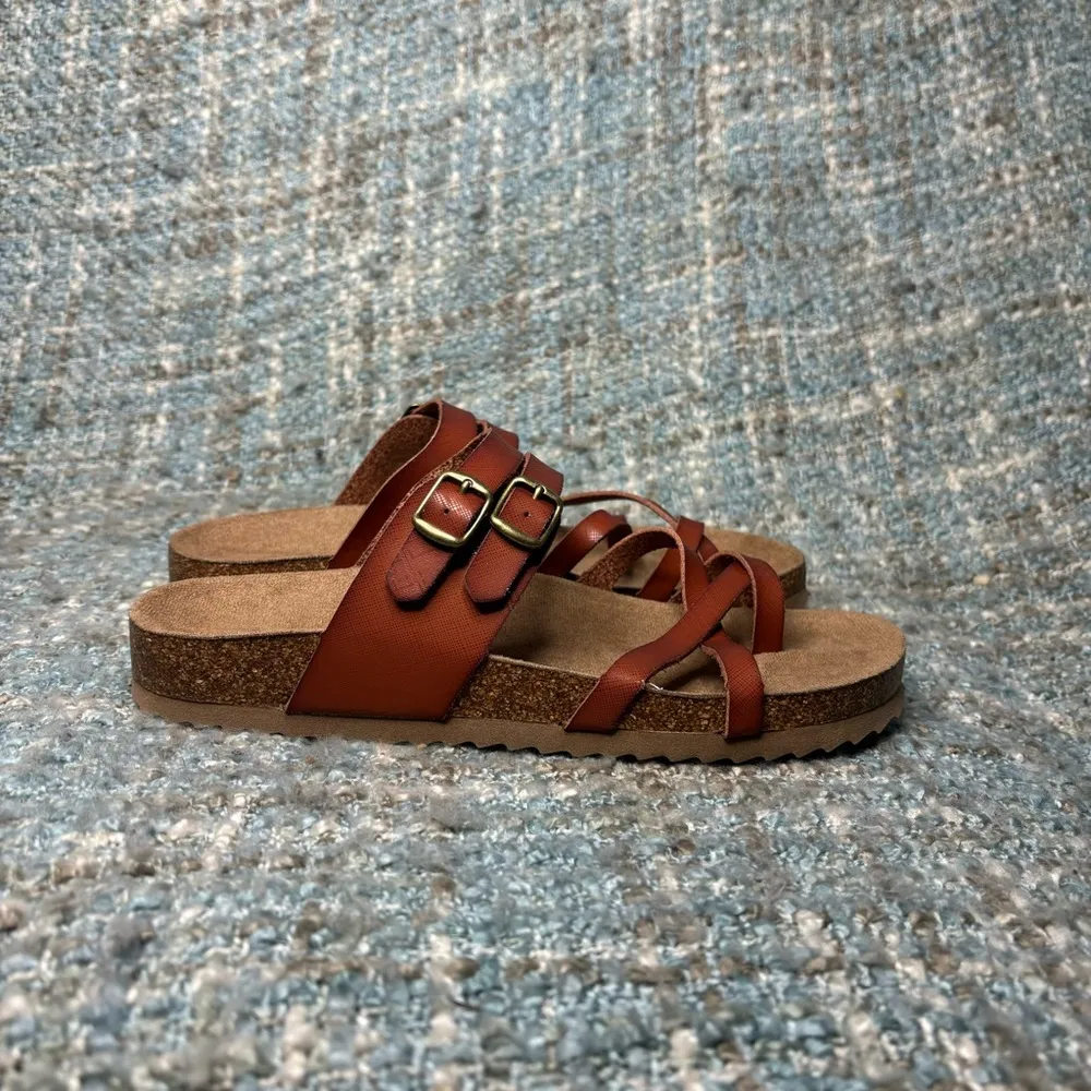 Bjorndal Sami Casual Faux Cork Footbed Comfort Slip On Sandals in Cognac - Image 2