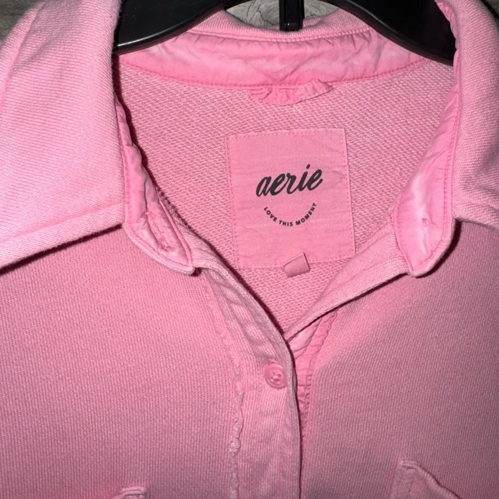 Aerie Pink Fleece Oversized Button Shirt Shacket Size XSmall - Image 5