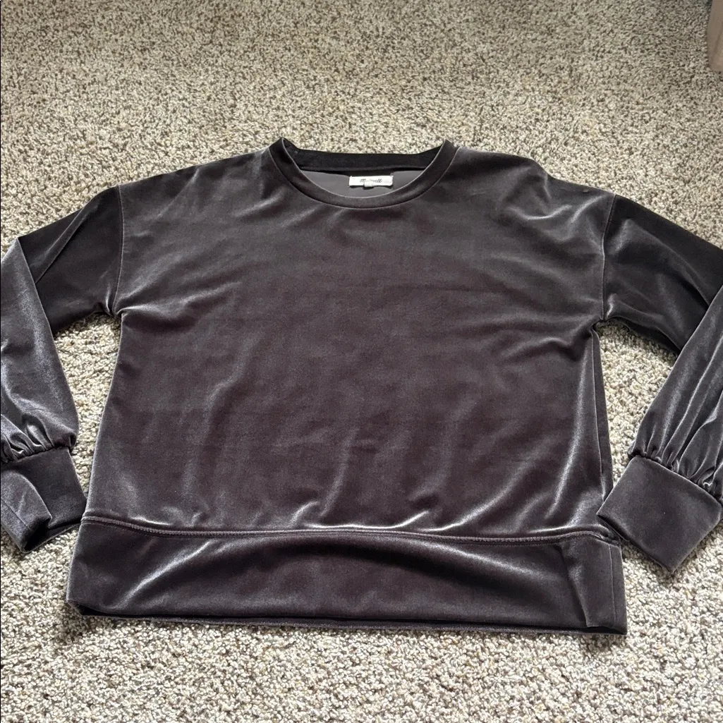 Madewell Dark Metal Velvet Balloon Sleeve Sweatshirt - Image 3