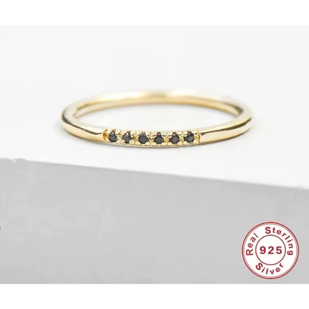 NEW Women's Dainty 14k Gold‎ Plated S925 Black Melee Diamond Ring Size 6 - Image 12