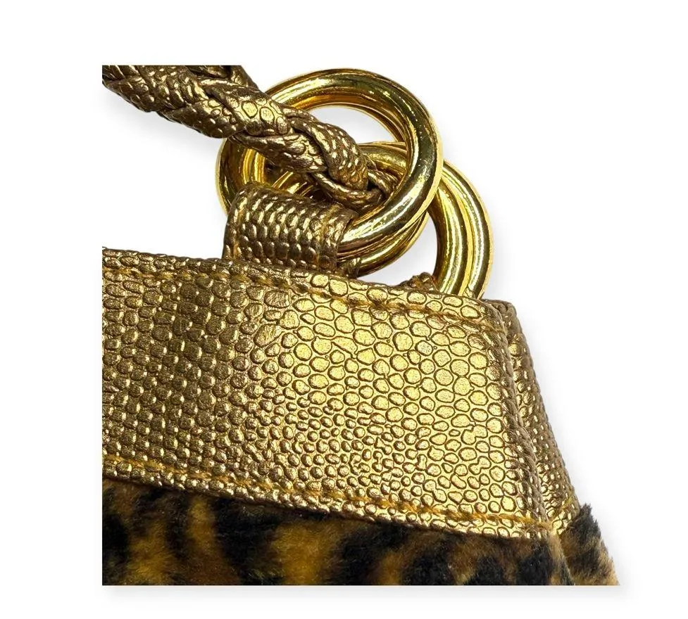 Tiannl ✽ Faux Fur Crossbody Handbag ✽ Animal Print ✽ Vegan Gold Metal Snakeskin Brown - Image 15
