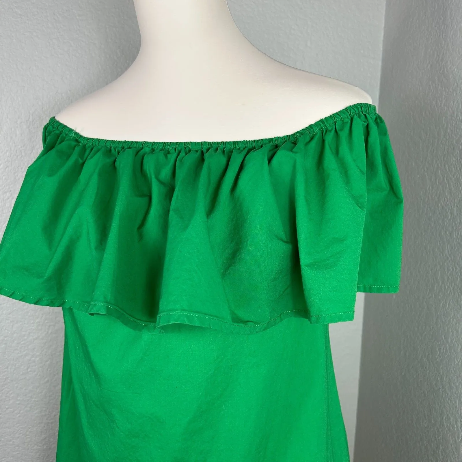 Who What Wear Women's Off Shoulder Green Dress Ruffle Mini Cotton Size XS - Image 2