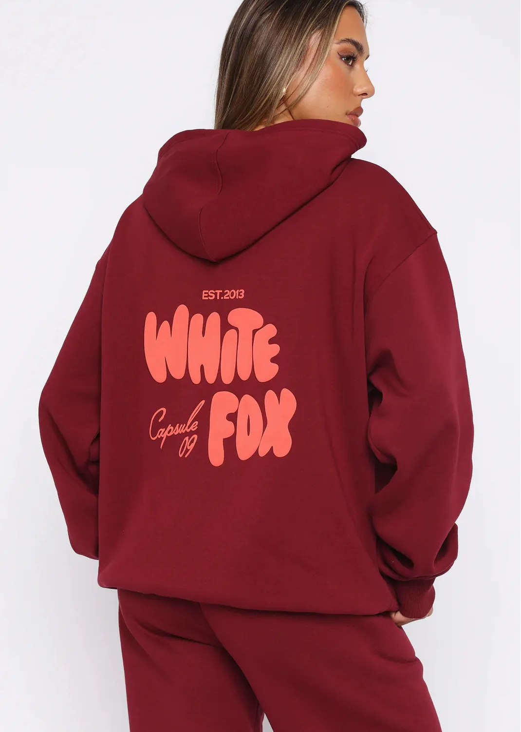 White Fox Capsule 9 Star Of The Moment Oversized Hoodie Burgundy - Image 2