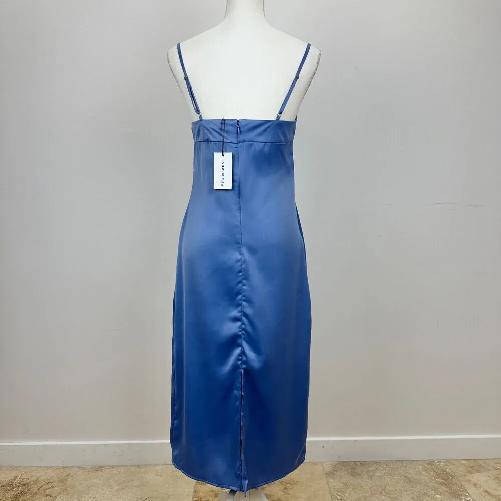WeWoreWhat Cowl Midi Slip Dress Satin Charmeuse Slate Blue Classic US 0 NWT - Image 6