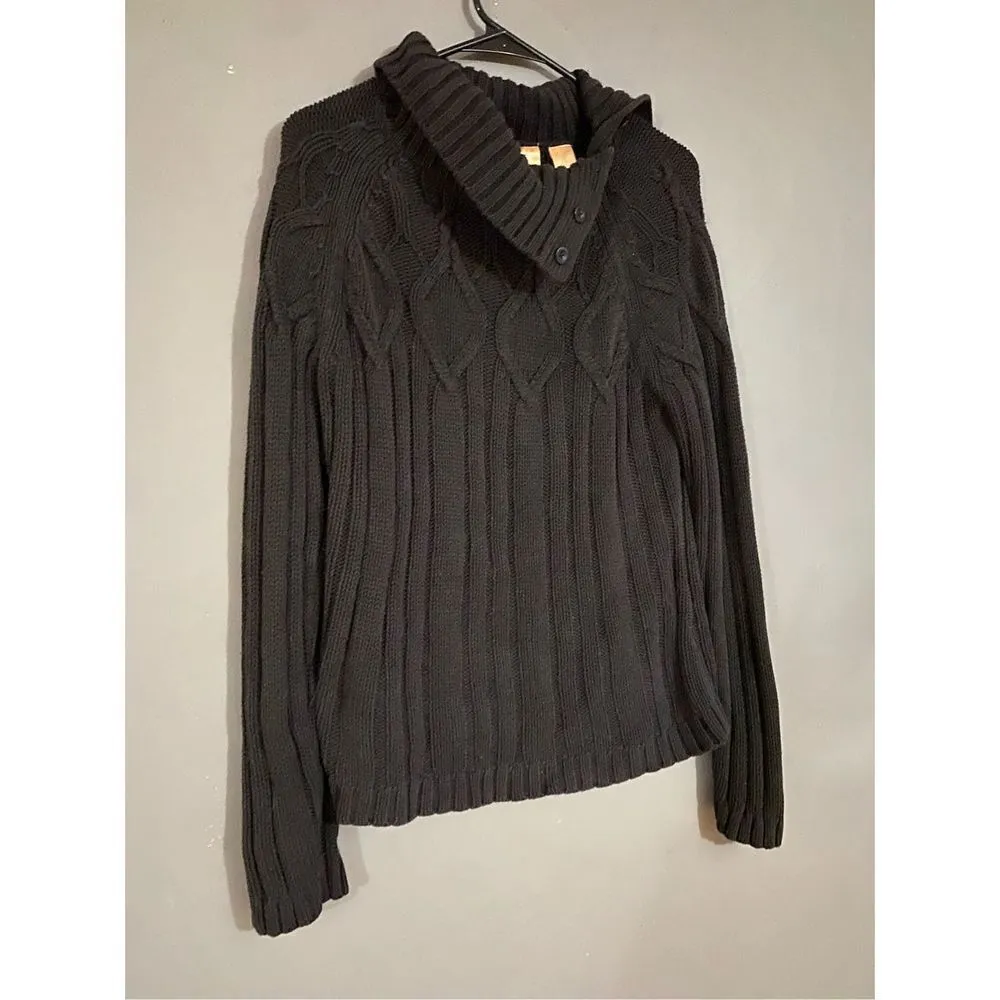 Northcrest Black Cable Knit Cowl/Turtle Neck Sweater Size Medium - Image 2