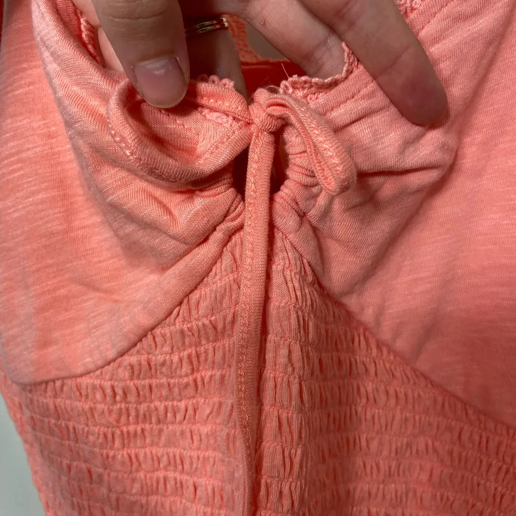 NEW SO women’s‎ bright pink ruffle sleeve tie stretch cropped top summer large - Image 2