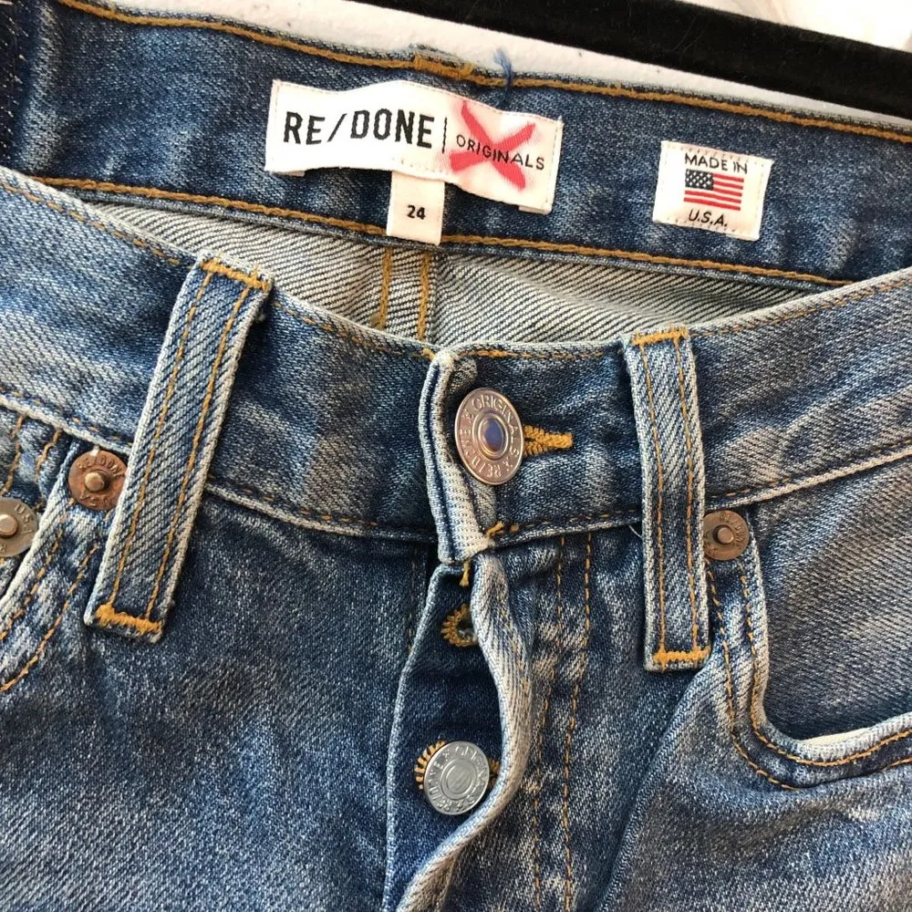 Re/Done Womens Jeans Low Rise Skinny Medium Vain Wash Button Fly 24 - Image 5