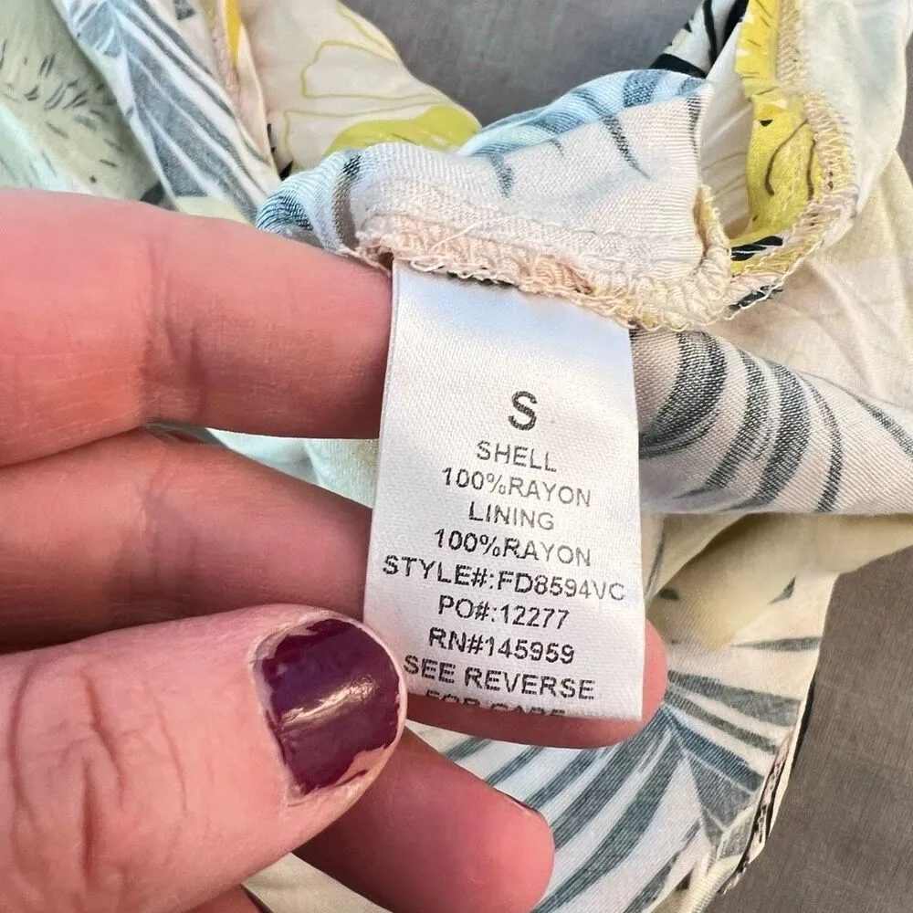 VICI yellow floral midi slip sundress with draped neckline size small - Image 8