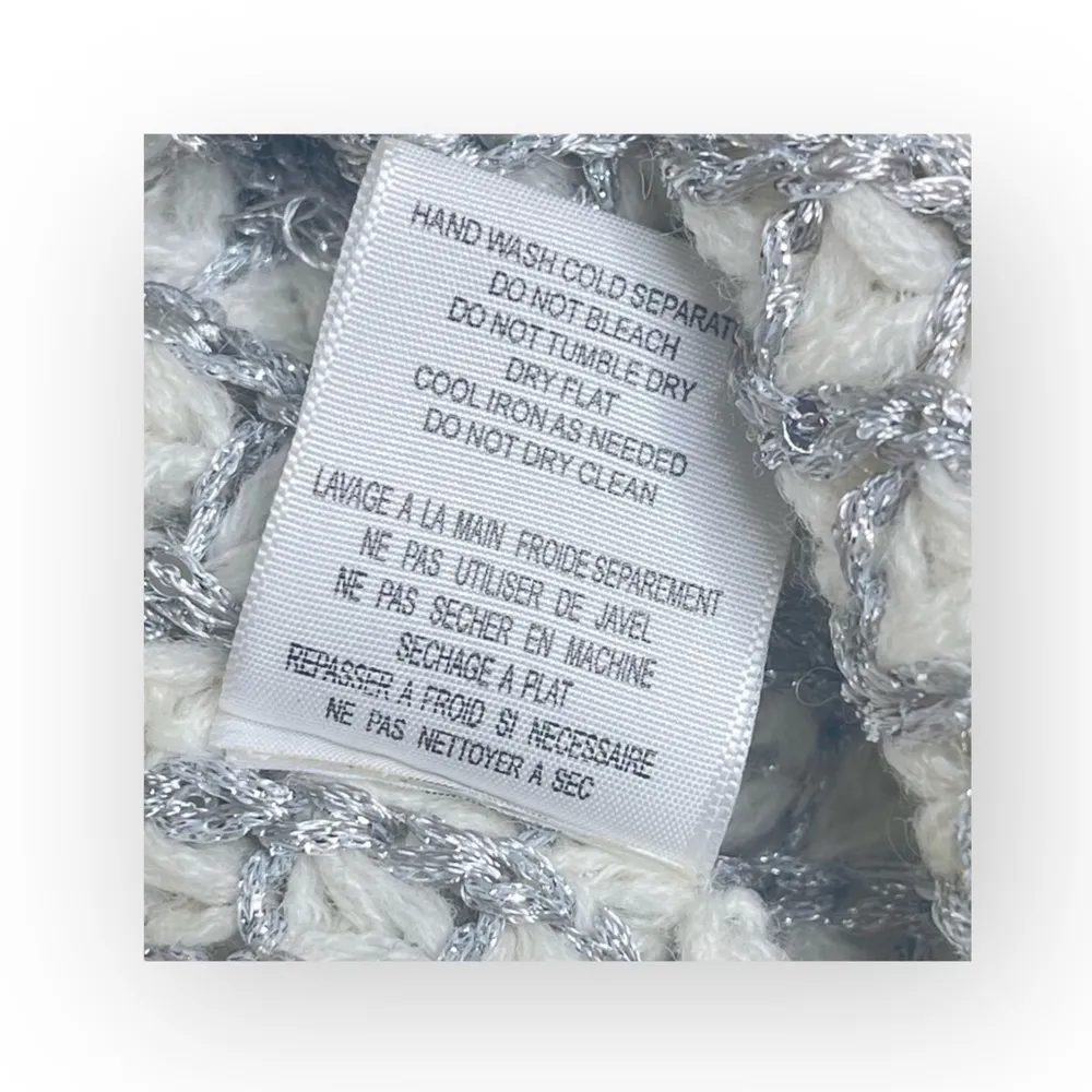 Joie ✵ Kyleen Metallic Sequin Wool Blend Crewneck Sweater ✵ Porcelain Silver XS - Image 12