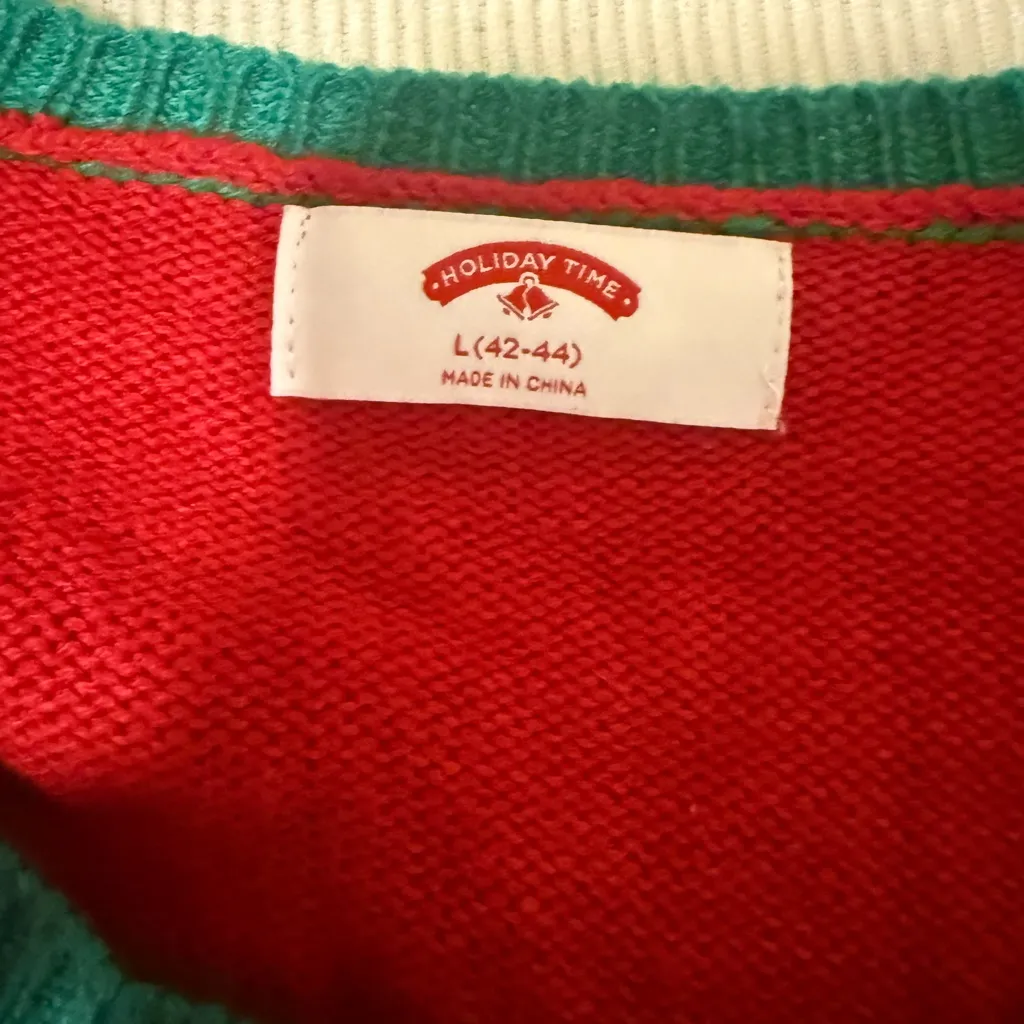 Holiday Time Cow Christmas Sweater L Lights Ugly Xmas Knit Red Green - Image 6