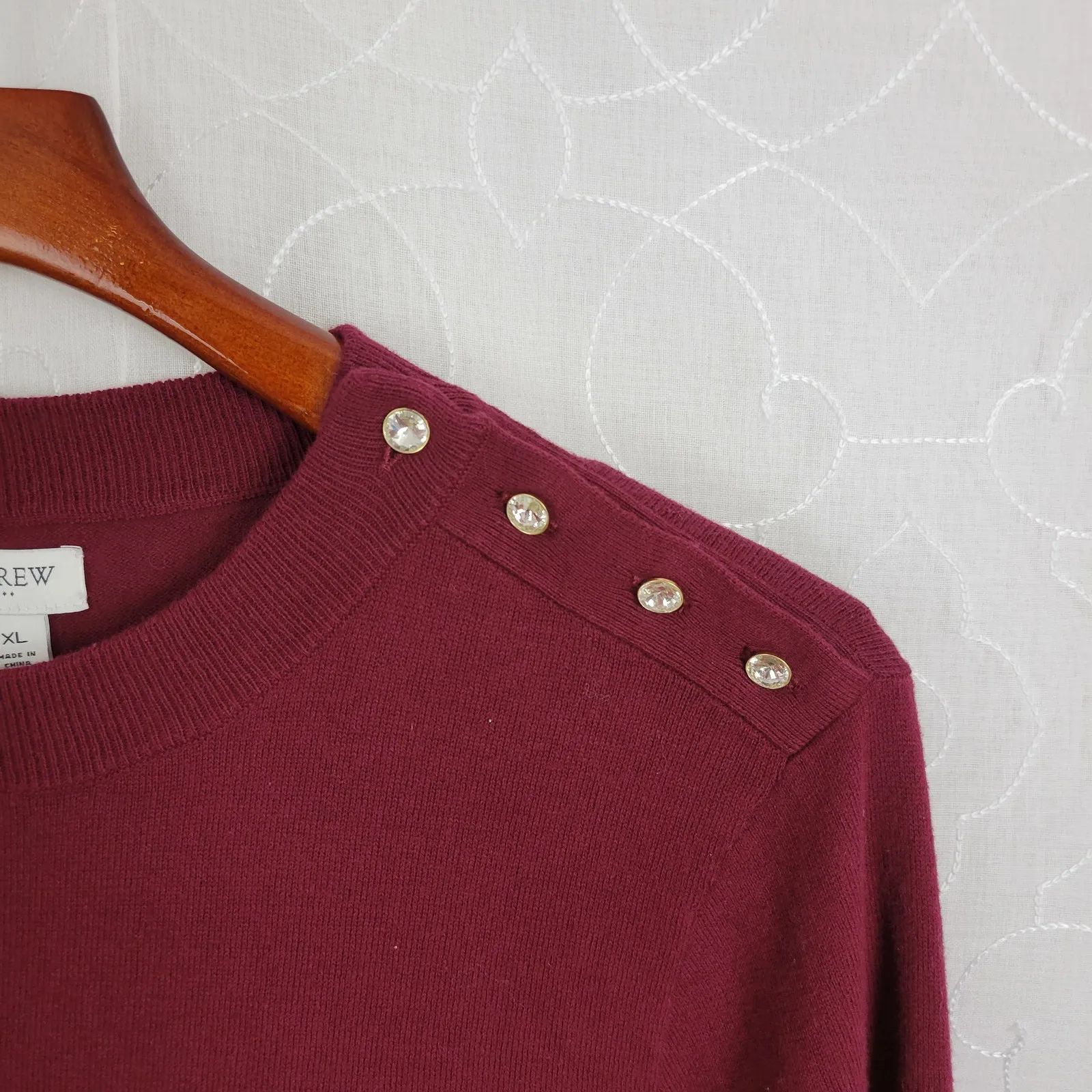 J. Crew Women's Sweater XL Red Puff Sleeve Classic Fit Rhinestone Pullover‎ NWT - Image 6