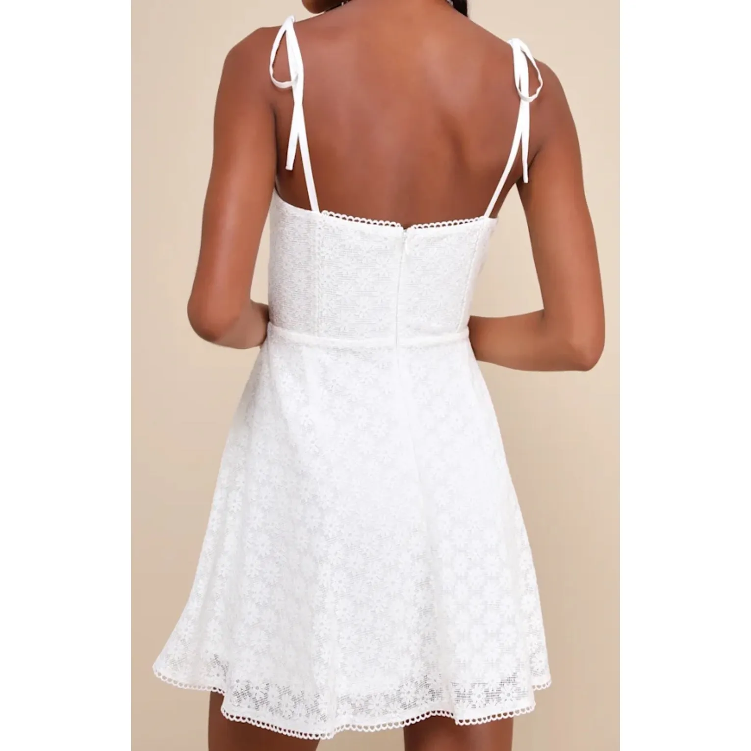 NWT Lulus Size Medium Definitely Lovable White Crochet Lace Tie-Strap Mini Dress - Image 2